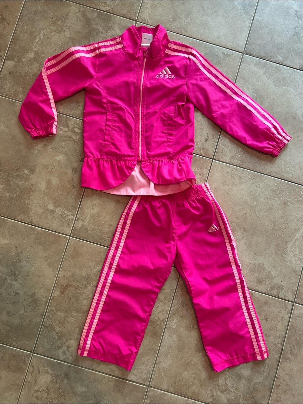 adidas Hot Pink Girls' Track Jacket & Pants Set with Light Pink Stripes
